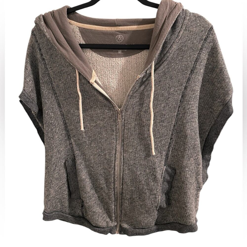Alternative Peru Organic Terry Full Zip Cropped Vest Hoodie Pockets Gray, S